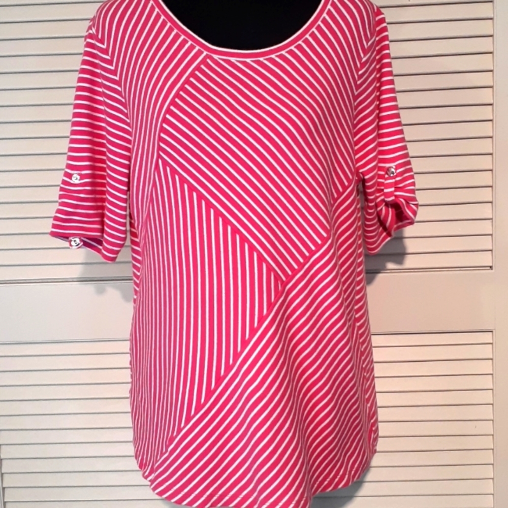 ]Kim Roger's Pink Striped Blouse  L